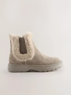 Best Next Mink Brown Suede Faux Fur Lined Chelsea Boots
