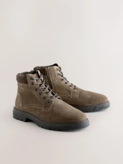 Next Tall Leather Zip-Up Boots Mink Brown