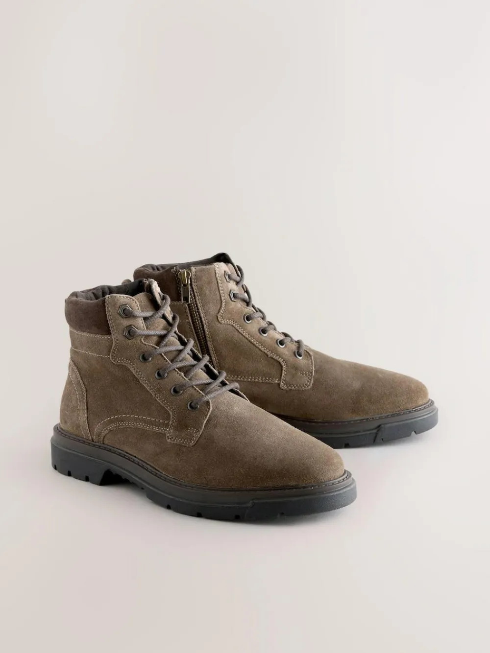 Next Tall Leather Zip-Up Boots Mink Brown