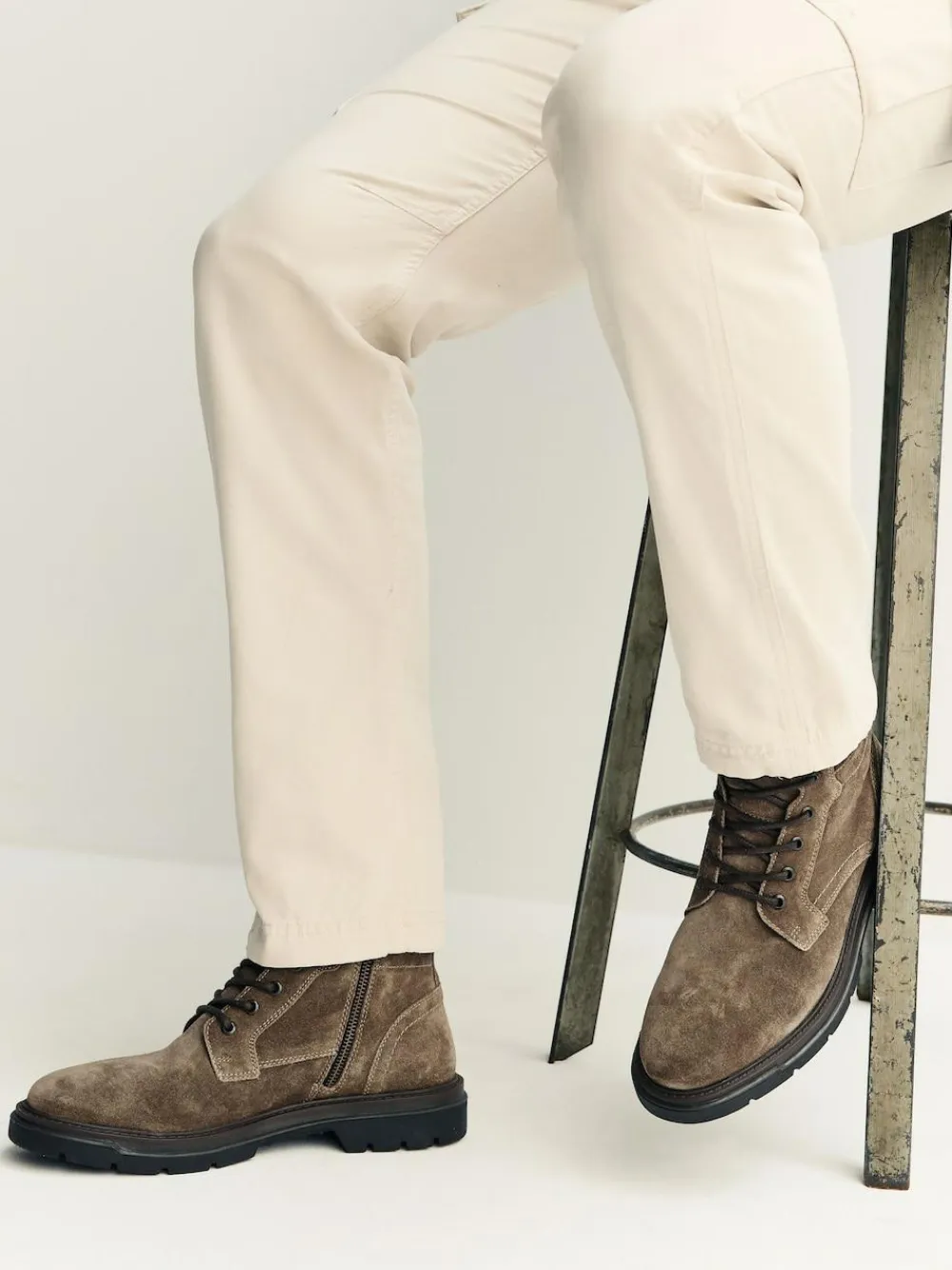 Next Tall Leather Zip-Up Boots Mink Brown