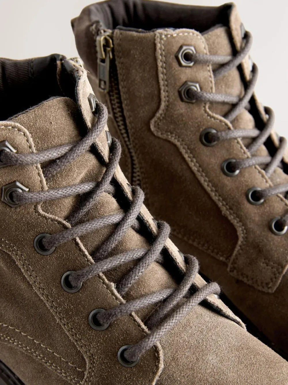 Next Tall Leather Zip-Up Boots Mink Brown