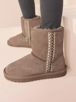 New Next Water Repellent Suede Pull On Boots Mink Brown