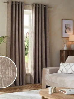 Next Mink Natural Heavyweight Chenille Eyelet Lined Curtains^ Curtains & Blinds