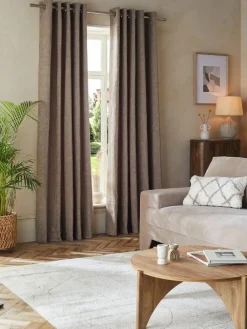 Next Mink Natural Heavyweight Chenille Eyelet Lined Curtains^ Curtains & Blinds