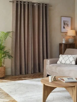 Next Mink Natural Heavyweight Chenille Eyelet Lined Curtains^ Curtains & Blinds