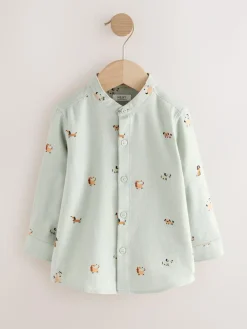 Sale Next Long Sleeve Grandad Collar All-Over Print Character Shirt (3mths-7yrs) Mint Green Dog