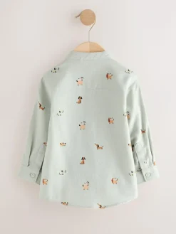 Sale Next Long Sleeve Grandad Collar All-Over Print Character Shirt (3mths-7yrs) Mint Green Dog