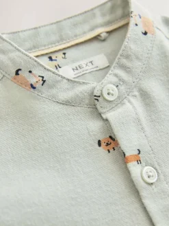 Sale Next Long Sleeve Grandad Collar All-Over Print Character Shirt (3mths-7yrs) Mint Green Dog