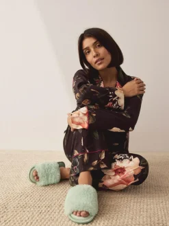 Next Mint Green Faux Fur Lined Slider Slippers