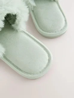 Next Mint Green Faux Fur Lined Slider Slippers