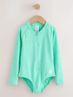 Outlet Next Textured Long Sleeve Sunsafe Swimsuit (3-16yrs) Mint Green Shell