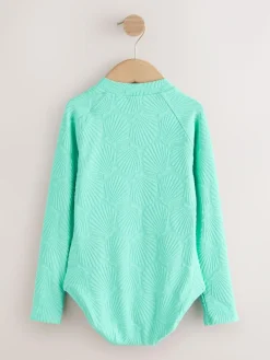 Outlet Next Textured Long Sleeve Sunsafe Swimsuit (3-16yrs) Mint Green Shell