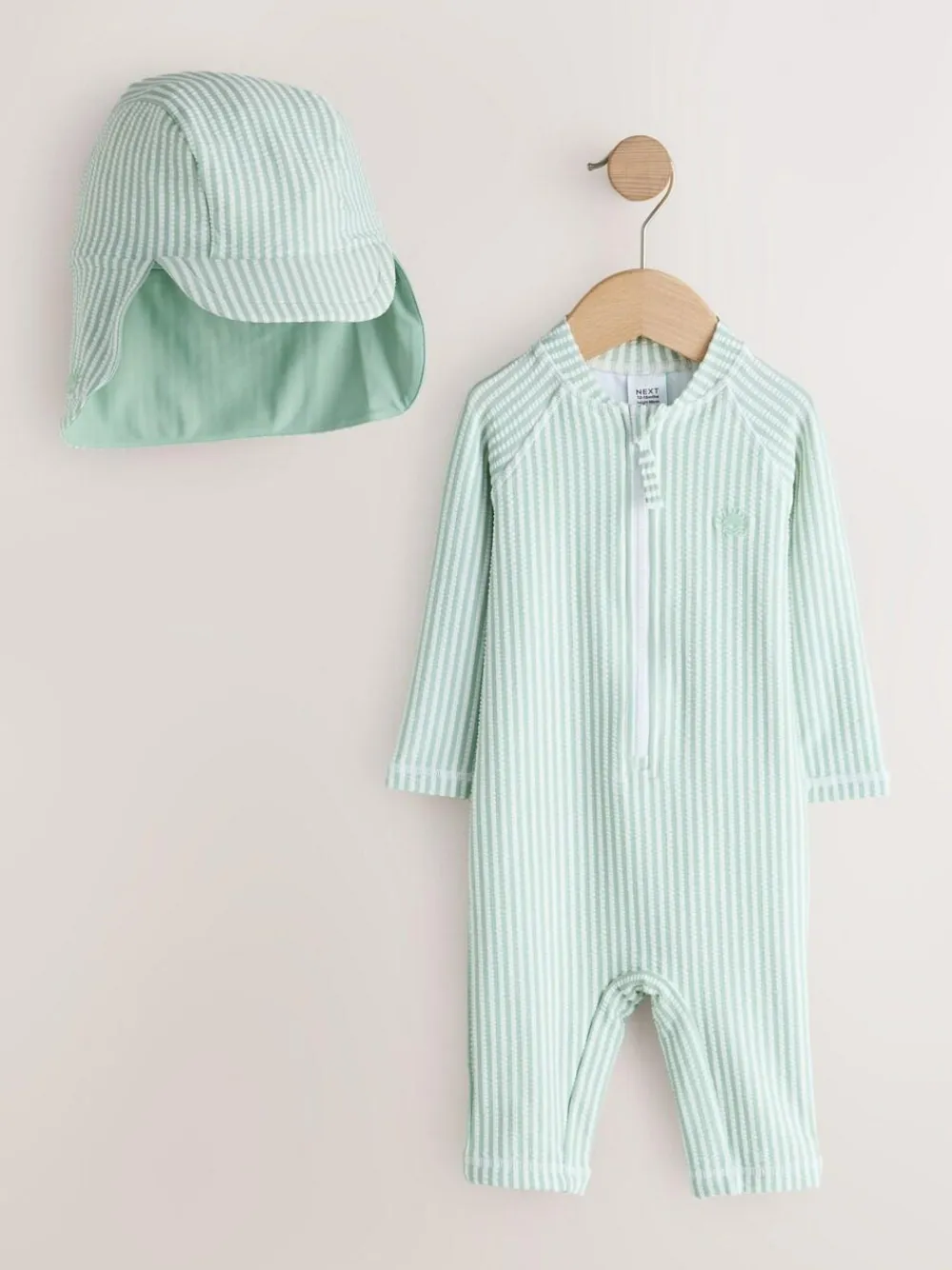 Next Striped Sunsafe Swimsuit and Hat Set (3mths-7yrs) Mint Green