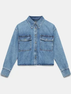 Mint Velvet Blue 100% Cotton Cropped Denim Shirt^Women Blouses & Shirts