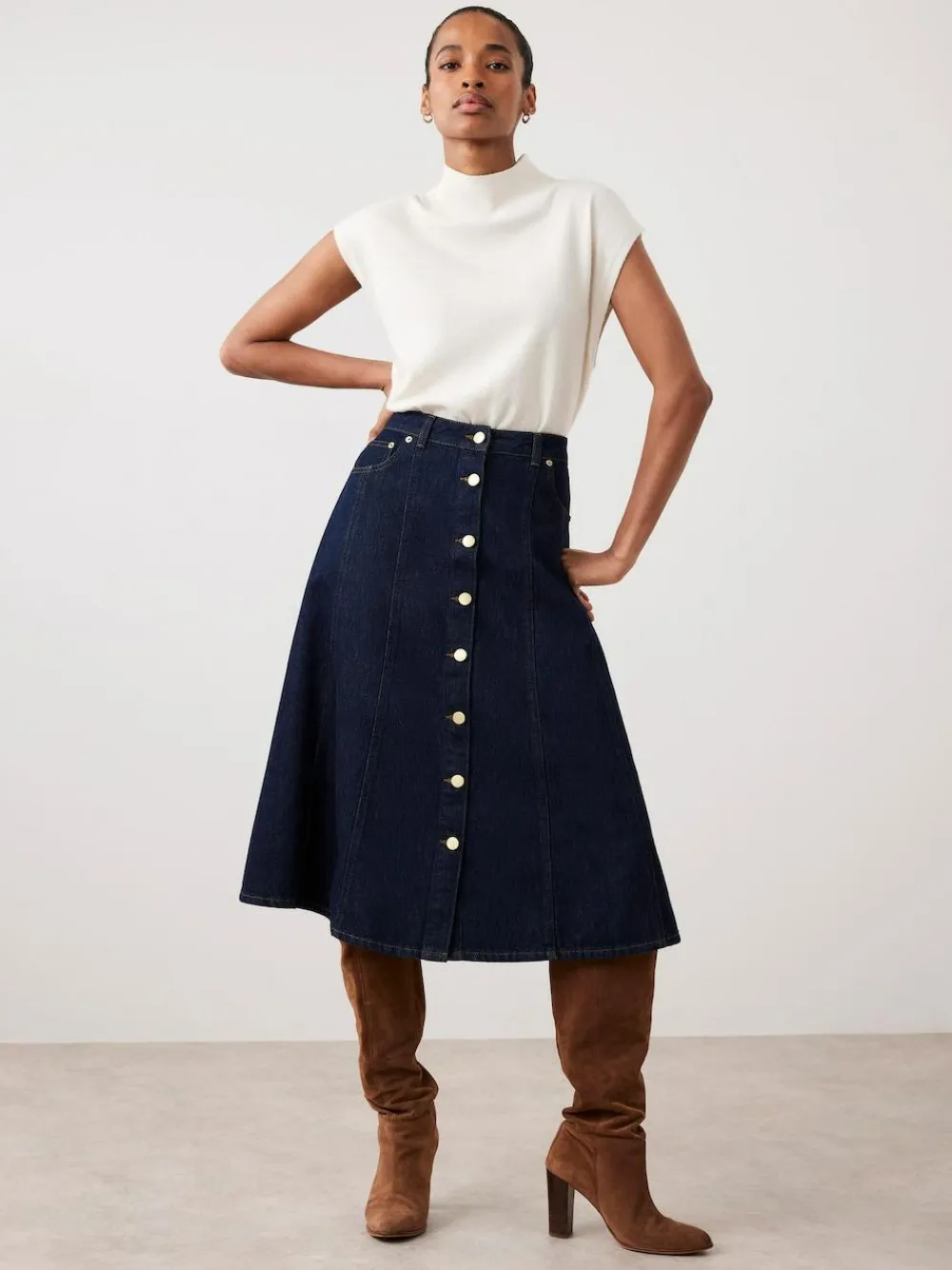 Mint Velvet Blue Denim Midi Skirt^Women Skirts