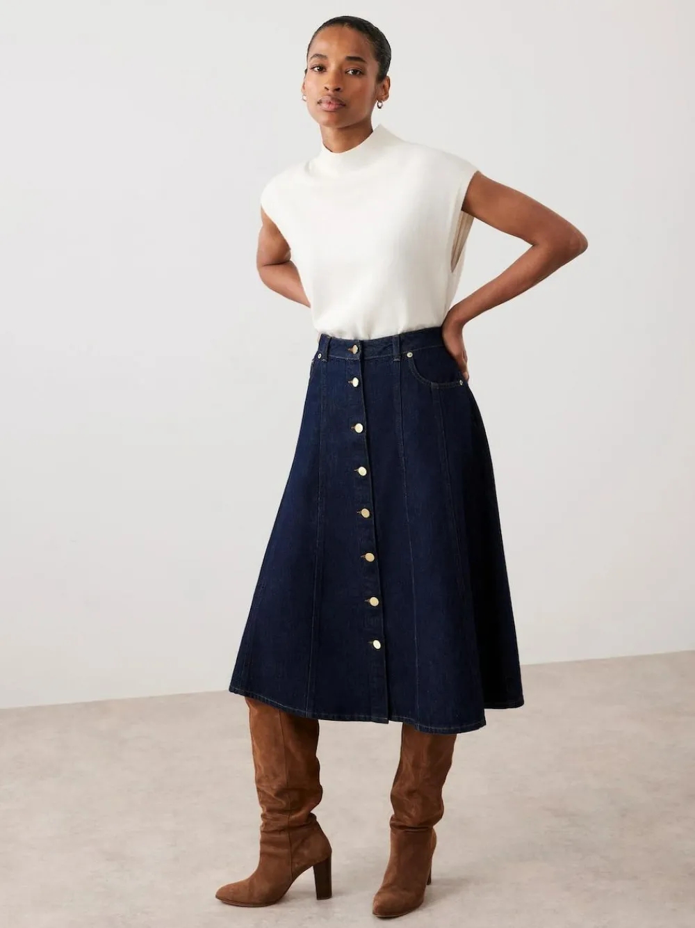 Mint Velvet Blue Denim Midi Skirt^Women Skirts
