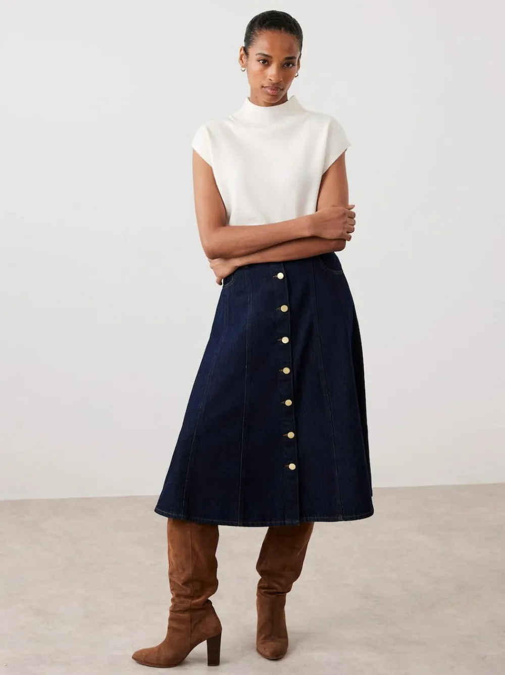 Mint Velvet Blue Denim Midi Skirt^Women Skirts
