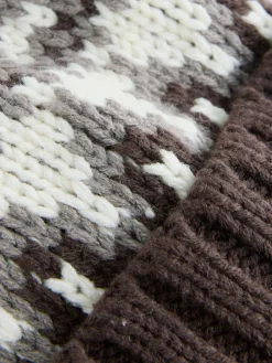 Next Pom Beanie Hat (3mths-16yrs) Mocha Brown Fairisle