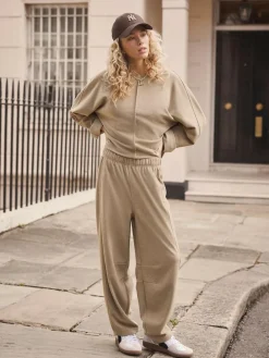 Next Mocha Brown Soft Brushed Finish Barrel Leg Trousers^Women Leggings & Sweatpants