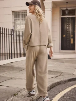 Next Mocha Brown Soft Brushed Finish Barrel Leg Trousers^Women Leggings & Sweatpants