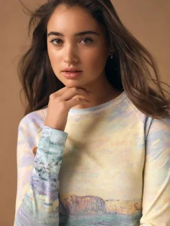 Next Monet Graphic License Long Sleeve Washed Effect Raw Seam T-Shirt