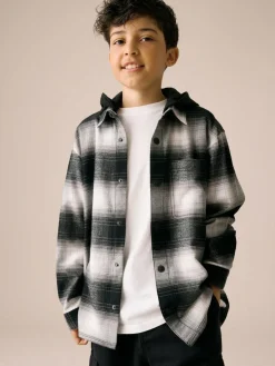 New Next Long Sleeve Check Hooded Shirt (3-16yrs) Mono Core