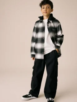 New Next Long Sleeve Check Hooded Shirt (3-16yrs) Mono Core