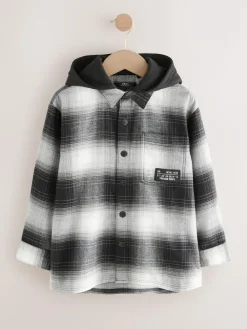 New Next Long Sleeve Check Hooded Shirt (3-16yrs) Mono Core