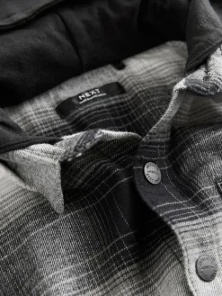 New Next Long Sleeve Check Hooded Shirt (3-16yrs) Mono Core