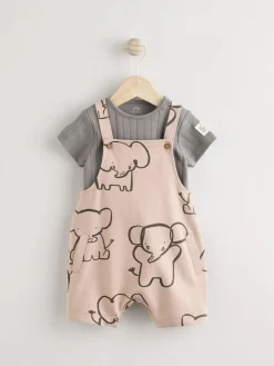 Next Mono Elephant Jersey 100% Cotton Dungaree and Bodysuit Baby Set (0mths-2yrs)^BOY Dungarees