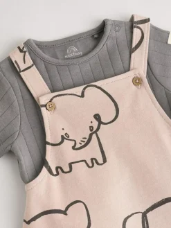 Next Mono Elephant Jersey 100% Cotton Dungaree and Bodysuit Baby Set (0mths-2yrs)^BOY Dungarees