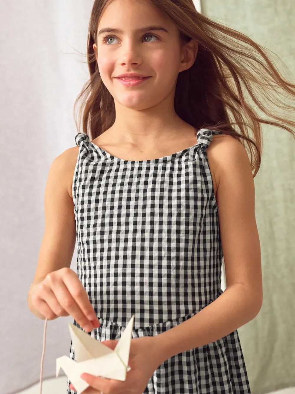 Outlet Next 100% Cotton Barrel Playsuit (3-16yrs) Mono Gingham