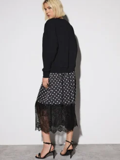 Best Next Mono Spot 2-In-1 Sweatshirt With Satin Midi Skirt