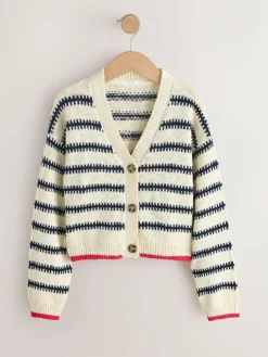 Next Mono Stripe V-Neck Stitch Cardigan (3-16yrs)^ Knitwear & Sweaters|Knitwear