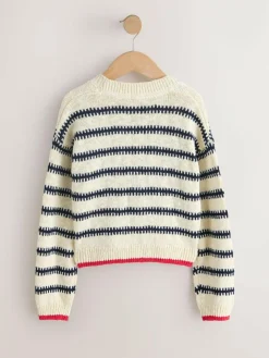 Next Mono Stripe V-Neck Stitch Cardigan (3-16yrs)^ Knitwear & Sweaters|Knitwear