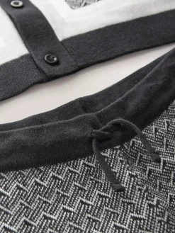 Sale Next Monochrome Geo Knitted Button Through Polo Shirt and Shorts Set (3-16yrs)