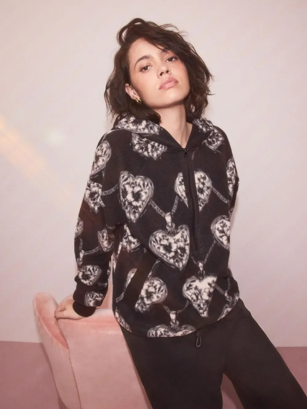 Next Monochrome Heart and Locket Half Zip Polar Fleece^Women Hoodies & Sweatshirts|Coats & Jackets