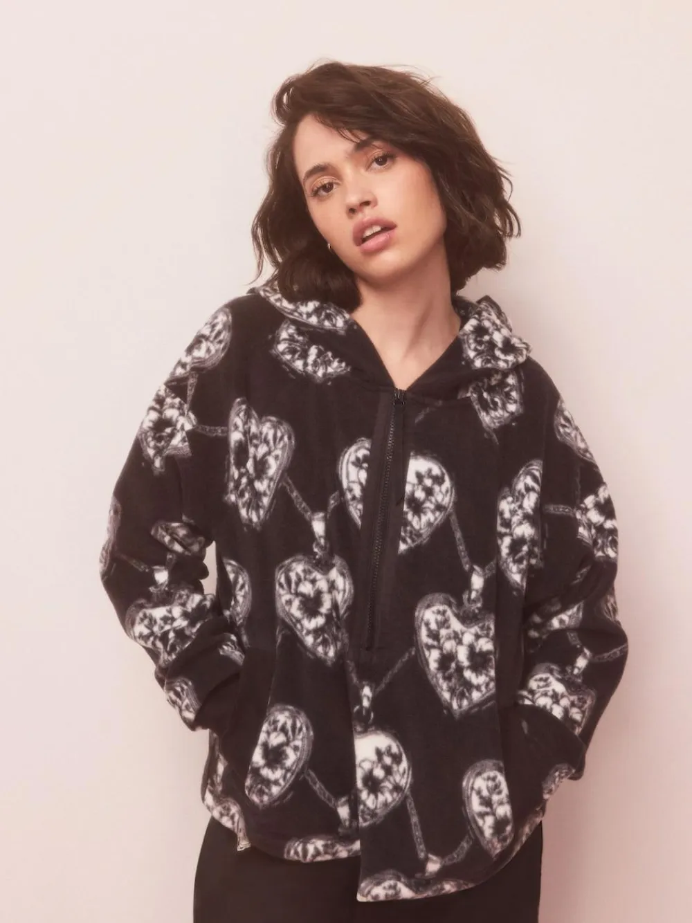 Next Monochrome Heart and Locket Half Zip Polar Fleece^Women Hoodies & Sweatshirts|Coats & Jackets