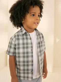 Outlet Next Monochrome Short Sleeves Boxy Fit Check 100% Cotton Shirt (3mths-7yrs)