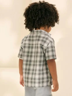 Outlet Next Monochrome Short Sleeves Boxy Fit Check 100% Cotton Shirt (3mths-7yrs)
