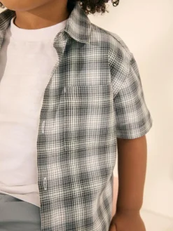 Outlet Next Monochrome Short Sleeves Boxy Fit Check 100% Cotton Shirt (3mths-7yrs)