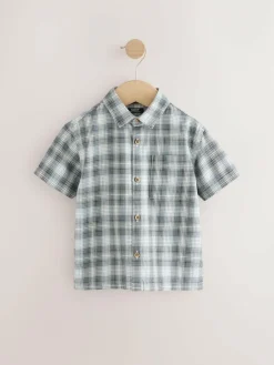 Outlet Next Monochrome Short Sleeves Boxy Fit Check 100% Cotton Shirt (3mths-7yrs)