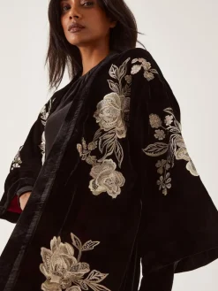 Monsoon Black Fia Floral Embroidered Velvet Kimono^Women Swimwear