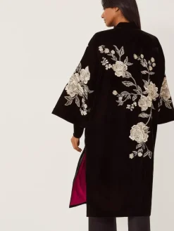 Monsoon Black Fia Floral Embroidered Velvet Kimono^Women Swimwear