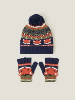 Best Monsoon Black Fox Bobble Hat & Gloves Set