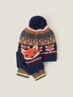 Best Monsoon Black Fox Bobble Hat & Gloves Set