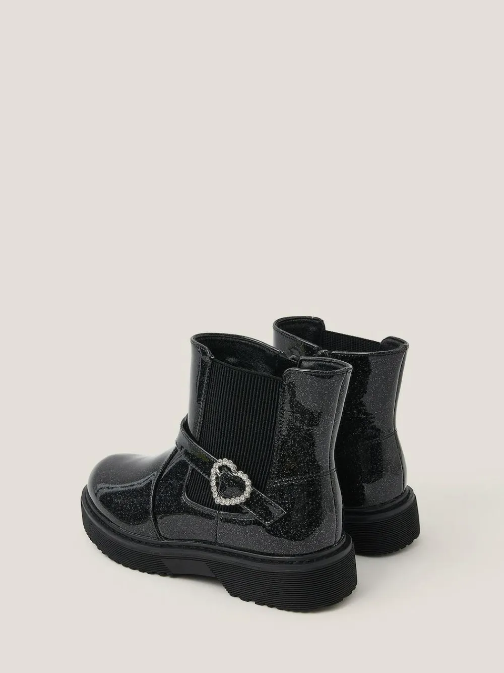 Hot Monsoon Black Heart Buckle Glitter Patent Boots