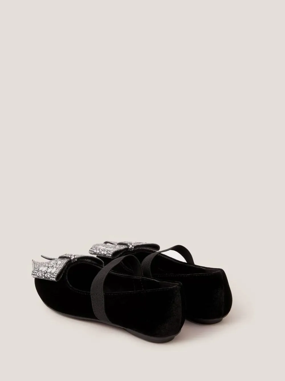 Monsoon Black Jewel Bow Velvet Ballet Flats^ Shoes