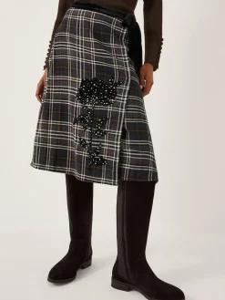Monsoon Black Rue Embellished Tartan Wrap Midi Skirt^Women Skirts