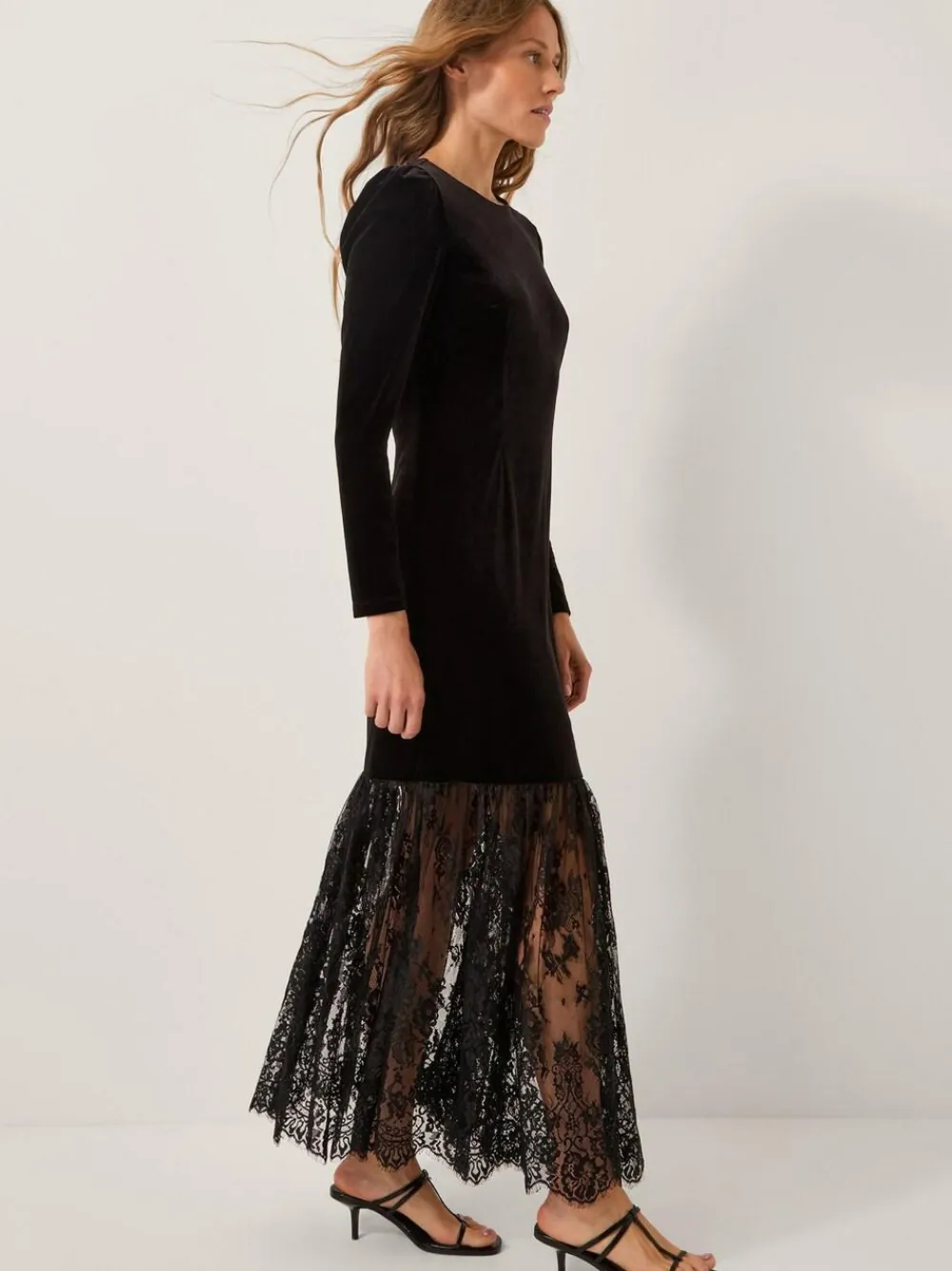 Monsoon Black Verity Velvet Lace Maxi Dress^Women Maxi Dresses